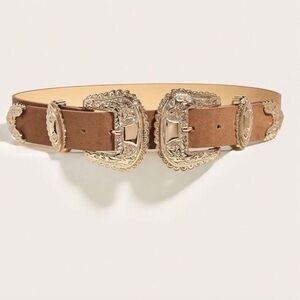 Brand New Western Gold Buckle Brown Belt